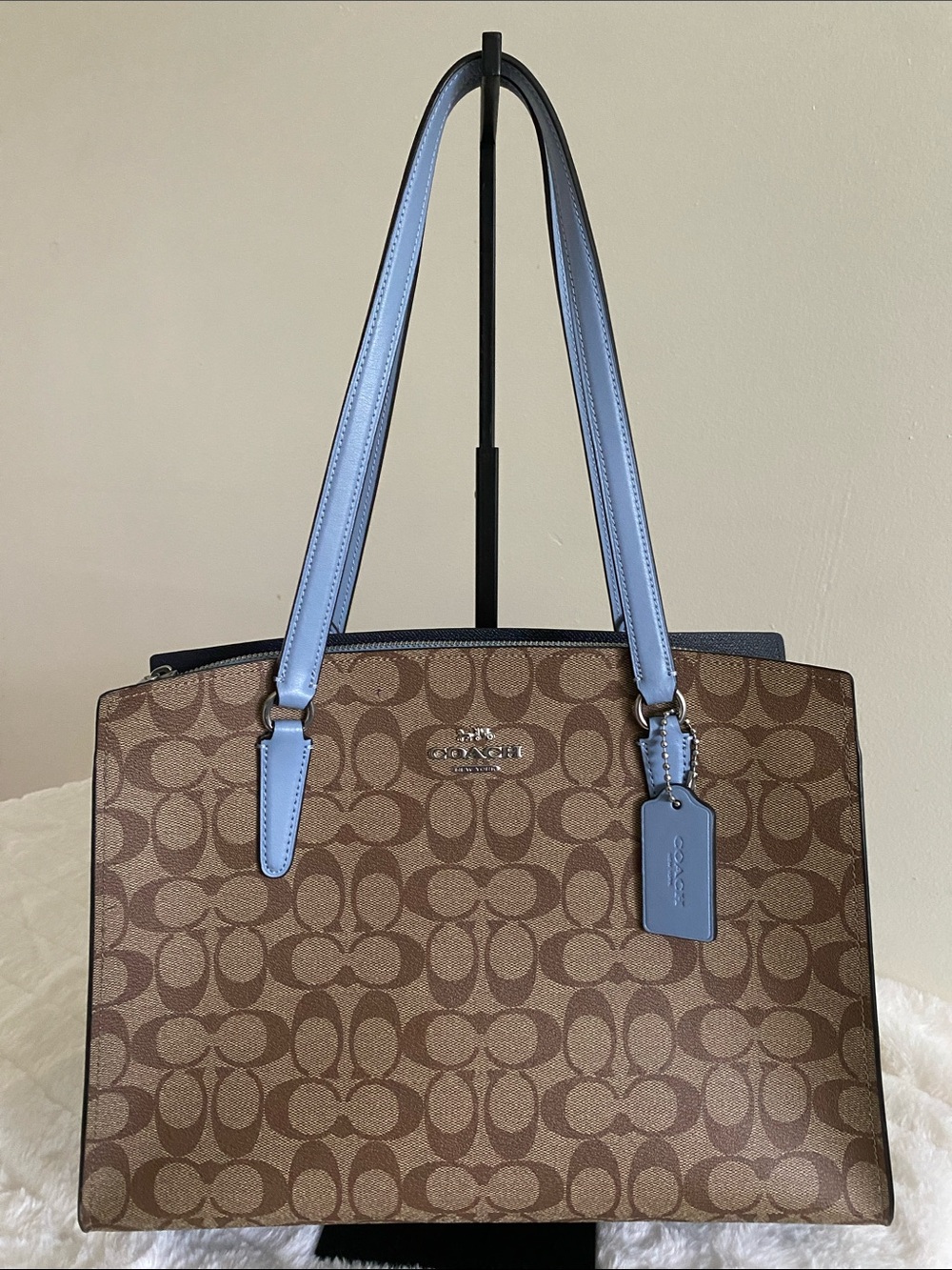 Coach Tatum Carryall Signature Canvas Women's Tote Bag - Khaki, Marble Blue